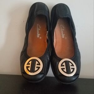 Clarks Black Leather flats with buckle